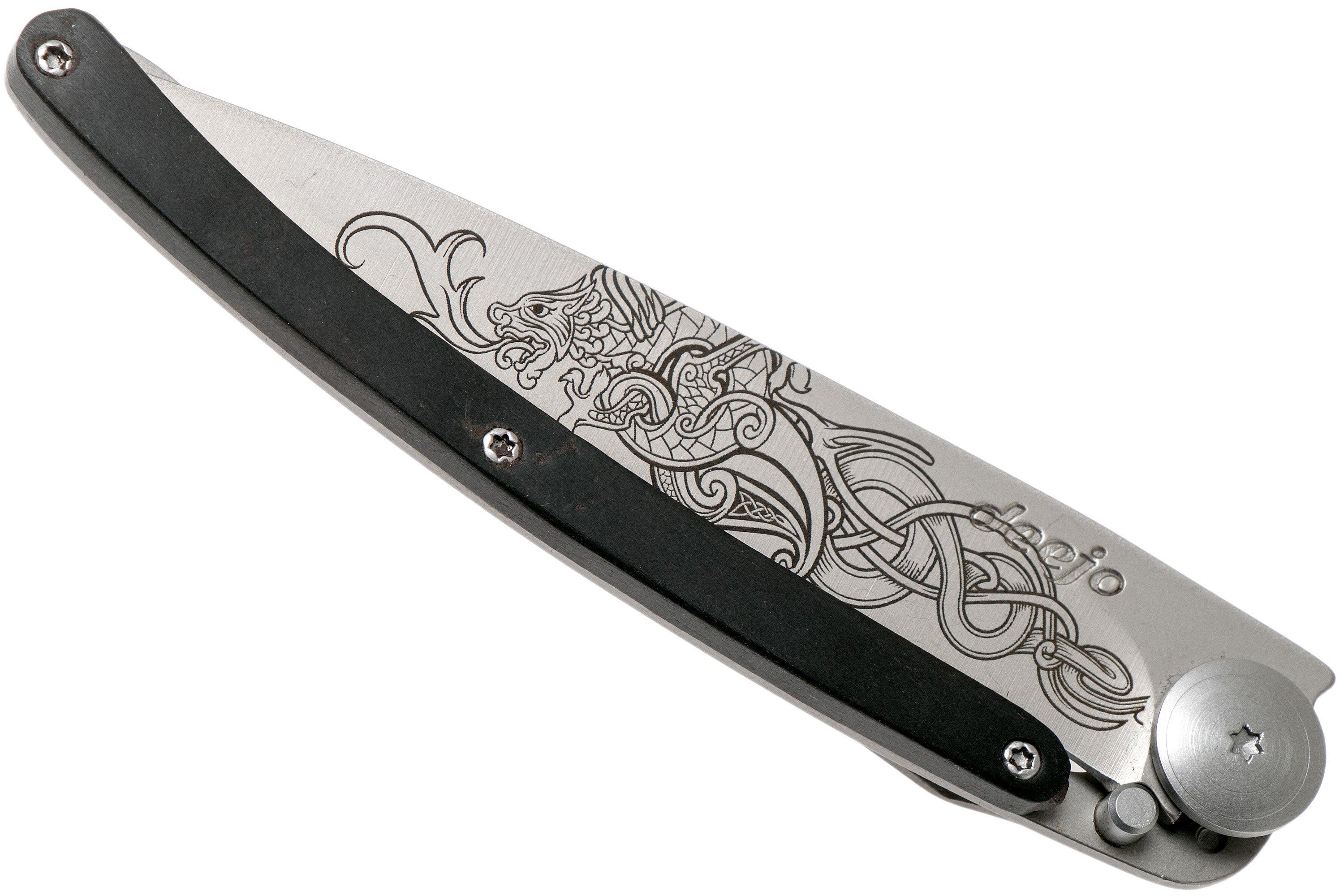 Deejo Tattoo 37g Ebony Wood Viking Dragon 1CB019 G Pocket Knife