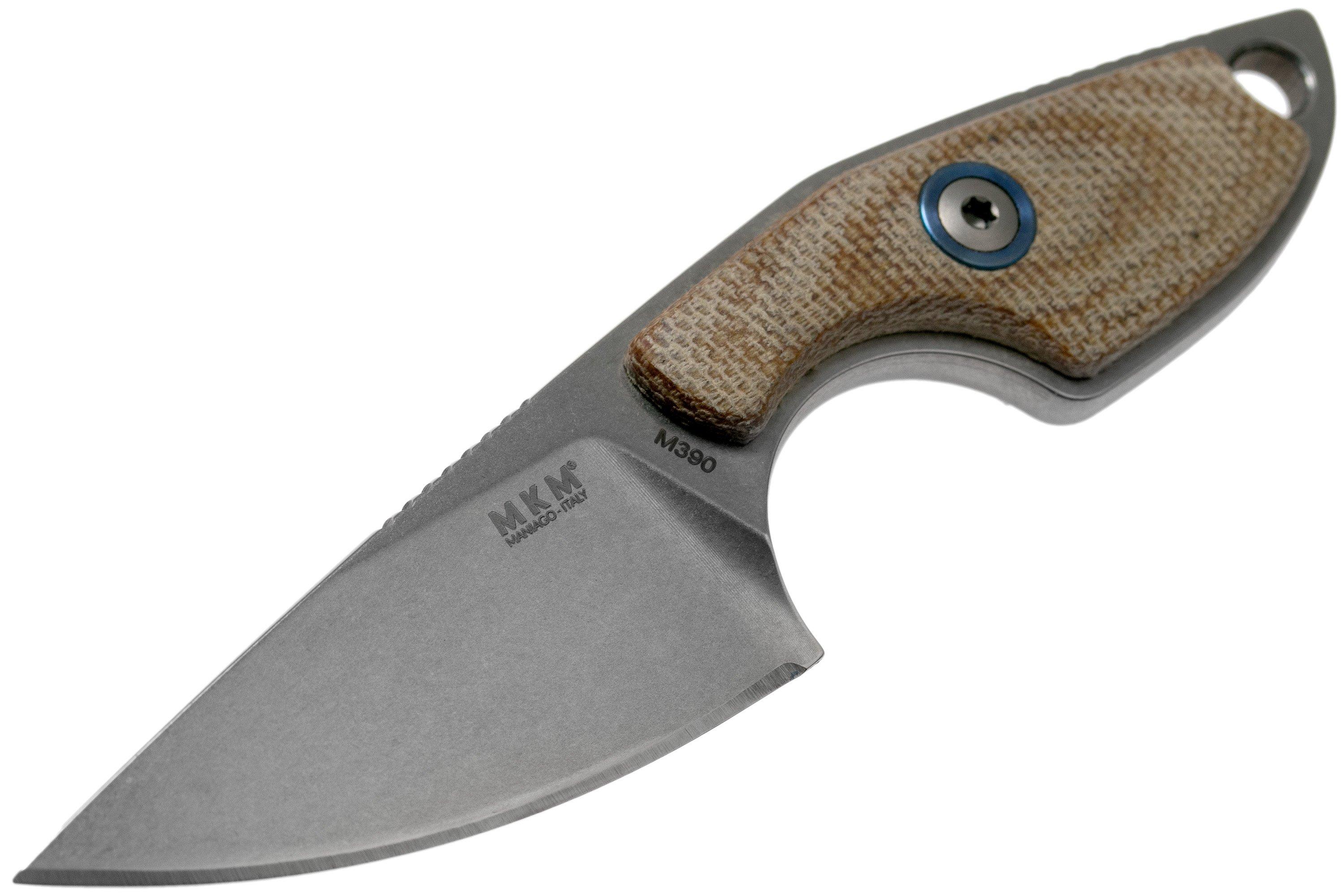 MKM Mikro 1 Drop Stonewashed Natural Canvas Micarta Neck Knife Jesper