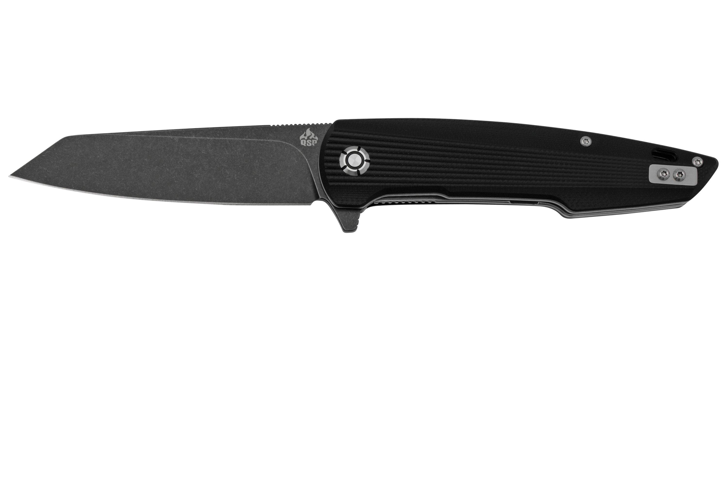 QSP Knife Phoenix QS108 C2 Blackwashed D2 Black G10 Pocket Knife