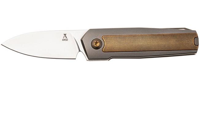 Afbeelding voor Ansø of Denmark ARN Flipper AD-ARN-BR-IN Stonewashed RWL34, Titanium, Brass Inlay, zakmes Jens Ansø design