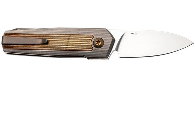 Afbeelding voor Ansø of Denmark ARN Flipper AD-ARN-BR-IN Stonewashed RWL34, Titanium, Brass Inlay, zakmes Jens Ansø design