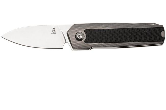 Afbeelding voor Ansø of Denmark ARN Flipper AD-ARN-CF Stonewashed RWL34, Titanium, Carbon Fiber Inlay, zakmes Jens Ansø design