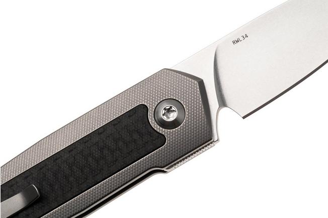 Afbeelding voor Ansø of Denmark ARN Flipper AD-ARN-CF Stonewashed RWL34, Titanium, Carbon Fiber Inlay, zakmes Jens Ansø design
