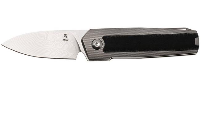 Afbeelding voor Ansø of Denmark ARN Flipper AD-ARN-DA-BL Damasteel, Titanium, Black Micarta Inlay, zakmes Jens Ansø design
