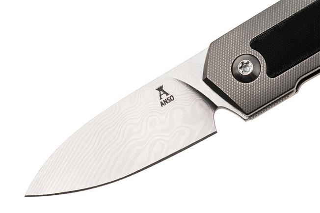 Afbeelding voor Ansø of Denmark ARN Flipper AD-ARN-DA-BL Damasteel, Titanium, Black Micarta Inlay, zakmes Jens Ansø design