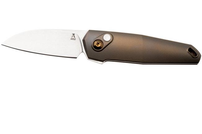 Bild für Ansø of Denmark Aros 2.0, ARO-AMB-AMB-BRZ, Stonewashed RWL34, Amber Titanium, Amber Hardware, Bronze Backspacer, Taschenmesser, Jens Ansø Design