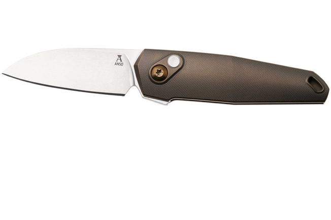 Afbeelding voor Ansø of Denmark Aros 2.0, ARO-AMB-AMB-TI, Stonewashed RWL34, Amber Titanium, Amber Hardware, Titanium Backspacer, zakmes, Jens Ansø design