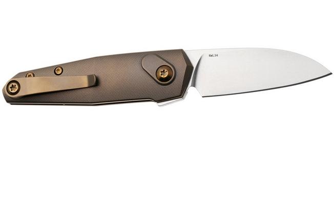 Afbeelding voor Ansø of Denmark Aros 2.0, ARO-AMB-AMB-TI, Stonewashed RWL34, Amber Titanium, Amber Hardware, Titanium Backspacer, zakmes, Jens Ansø design