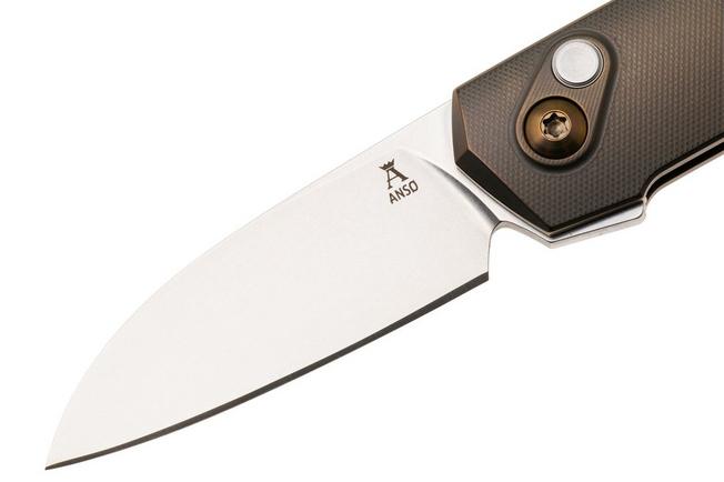 Afbeelding voor Ansø of Denmark Aros 2.0, ARO-AMB-AMB-TI, Stonewashed RWL34, Amber Titanium, Amber Hardware, Titanium Backspacer, zakmes, Jens Ansø design