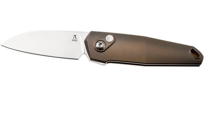 Bild für Ansø of Denmark Aros 2.0, ARO-AMB-SAT-BRZ, Stonewashed RWL34, Amber Titanium, Satin Hardware, Bronze Backspacer, Taschenmesser, Jens Ansø Design
