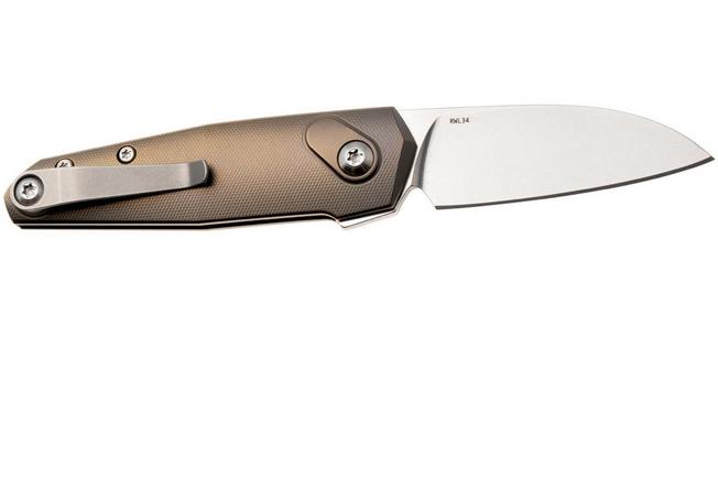 Bild für Ansø of Denmark Aros 2.0, ARO-AMB-SAT-BRZ, Stonewashed RWL34, Amber Titanium, Satin Hardware, Bronze Backspacer, Taschenmesser, Jens Ansø Design