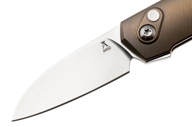 Bild für Ansø of Denmark Aros 2.0, ARO-AMB-SAT-BRZ, Stonewashed RWL34, Amber Titanium, Satin Hardware, Bronze Backspacer, Taschenmesser, Jens Ansø Design