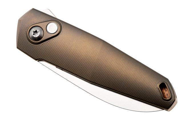 Bild für Ansø of Denmark Aros 2.0, ARO-AMB-SAT-BRZ, Stonewashed RWL34, Amber Titanium, Satin Hardware, Bronze Backspacer, Taschenmesser, Jens Ansø Design