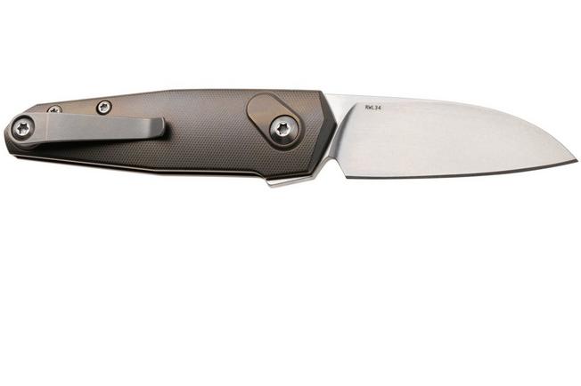 Image pour Ansø of Denmark Aros 2.0, ARO-AMB-SAT-TI, Stonewashed RWL34, Amber Titanium, Satin Hardware, Titanium Backspacer, couteau de poche, Jens Ansø design