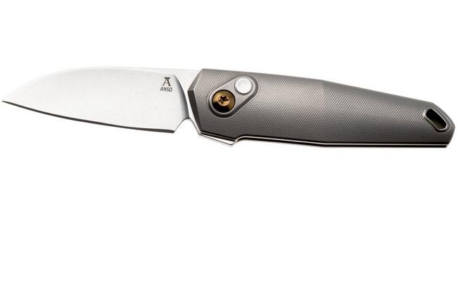Bild für Ansø of Denmark Aros 2.0, ARO-GRY-AMB-TI, Stonewashed RWL34, Grey Titanium, Amber Hardware, Titanium Backspacer, Taschenmesser, Jens Ansø Design