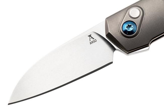 Bild für Ansø of Denmark Aros 2.0, ARO-GRY-BLU-TI, Stonewashed RWL34, Grey Titanium, Blue Hardware, Titanium Backspacer, Taschenmesser, Jens Ansø Design