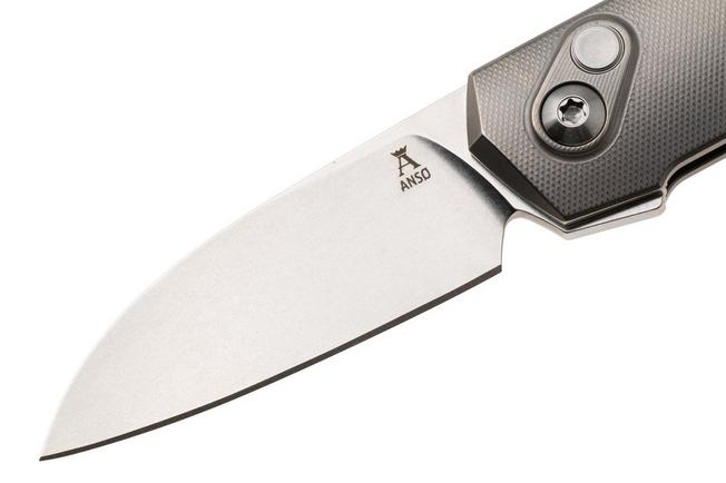 Image pour Ansø of Denmark Aros 2.0, ARO-GRY-SAT-TI, Stonewashed RWL34, Grey Titanium, Satin Hardware, Titanium Backspacer, couteau de poche, Jens Ansø design
