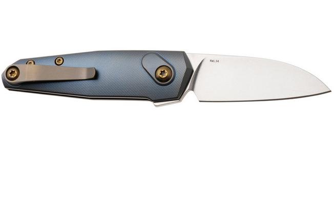Image pour Ansø of Denmark Aros 2.0, ARO-KOB-AMB-BRZ, Stonewashed RWL34, Kobolt Titanium, Amber Hardware, Bronze Backspacer, couteau de poche, Jens Ansø design