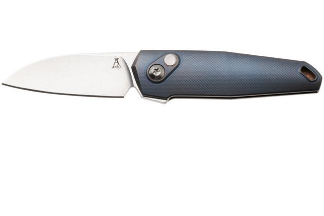 Image pour Ansø of Denmark Aros 2.0, ARO-KOB-SAT-BRZ, Stonewashed RWL34, Kobolt Titanium, Satin Hardware, Bronze Backspacer, couteau de poche, Jens Ansø design
