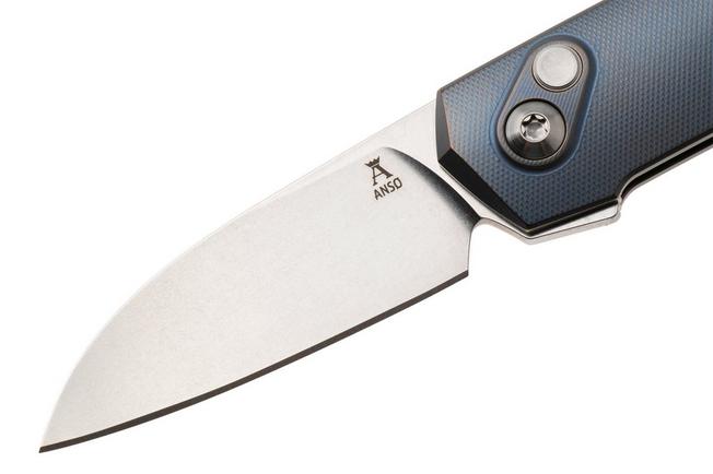 Image pour Ansø of Denmark Aros 2.0, ARO-KOB-SAT-BRZ, Stonewashed RWL34, Kobolt Titanium, Satin Hardware, Bronze Backspacer, couteau de poche, Jens Ansø design