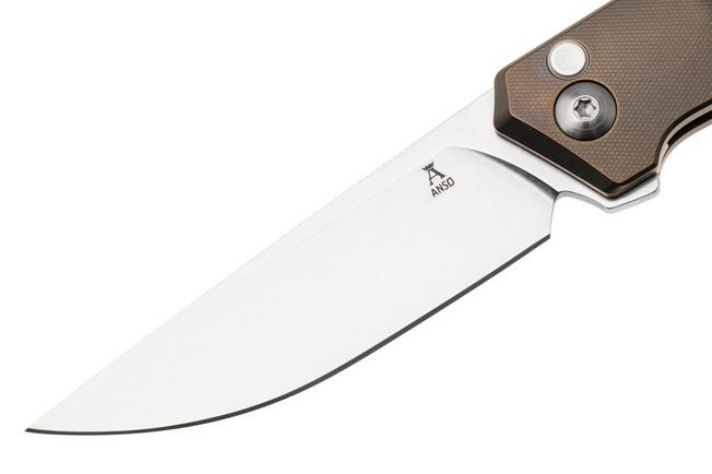Afbeelding voor Ansø of Denmark Toko TOK-AMB-SAT-BRZ, Stonewashed RWL34, Amber Titanium, Satin Hardware, Bronze Backspacer, zakmes, Jens Ansø design