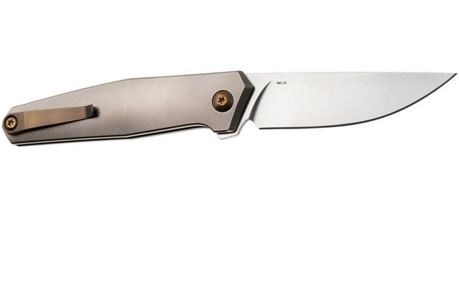 Afbeelding voor Ansø of Denmark Toko TOK-GRY-AMB-BRZ, Stonewashed RWL34, Grey Titanium, Amber Hardware, Bronze Backspacer, zakmes, Jens Ansø design