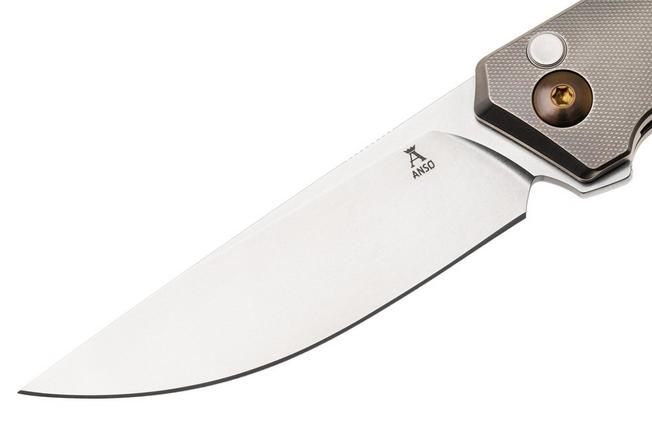 Afbeelding voor Ansø of Denmark Toko TOK-GRY-AMB-BRZ, Stonewashed RWL34, Grey Titanium, Amber Hardware, Bronze Backspacer, zakmes, Jens Ansø design