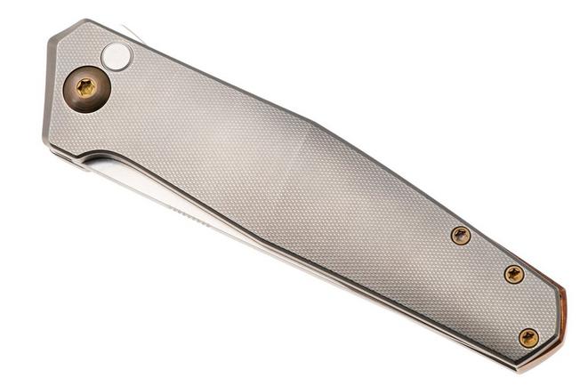 Afbeelding voor Ansø of Denmark Toko TOK-GRY-AMB-BRZ, Stonewashed RWL34, Grey Titanium, Amber Hardware, Bronze Backspacer, zakmes, Jens Ansø design