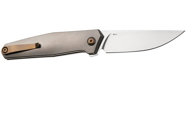 Afbeelding voor Ansø of Denmark Toko TOK-GRY-AMB-TI, Stonewashed RWL34, Grey Titanium, Amber Hardware, Titanium Backspacer, zakmes, Jens Ansø design