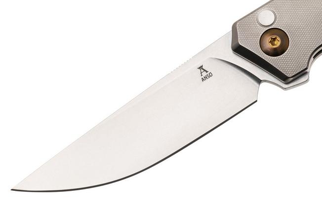 Afbeelding voor Ansø of Denmark Toko TOK-GRY-AMB-TI, Stonewashed RWL34, Grey Titanium, Amber Hardware, Titanium Backspacer, zakmes, Jens Ansø design