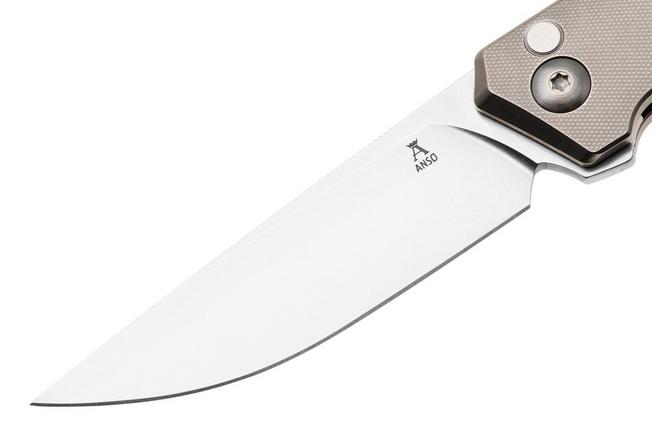 Afbeelding voor Ansø of Denmark Toko TOK-GRY-SAT-TI, Stonewashed RWL34, Grey Titanium, Grey Hardware, Titanium Backspacer, zakmes, Jens Ansø design