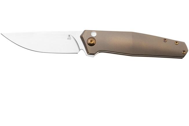 Afbeelding voor Ansø of Denmark Toko TOKO-AM-AM, Stonewashed RWL34, Amber Titanium zakmes, Jens Ansø design