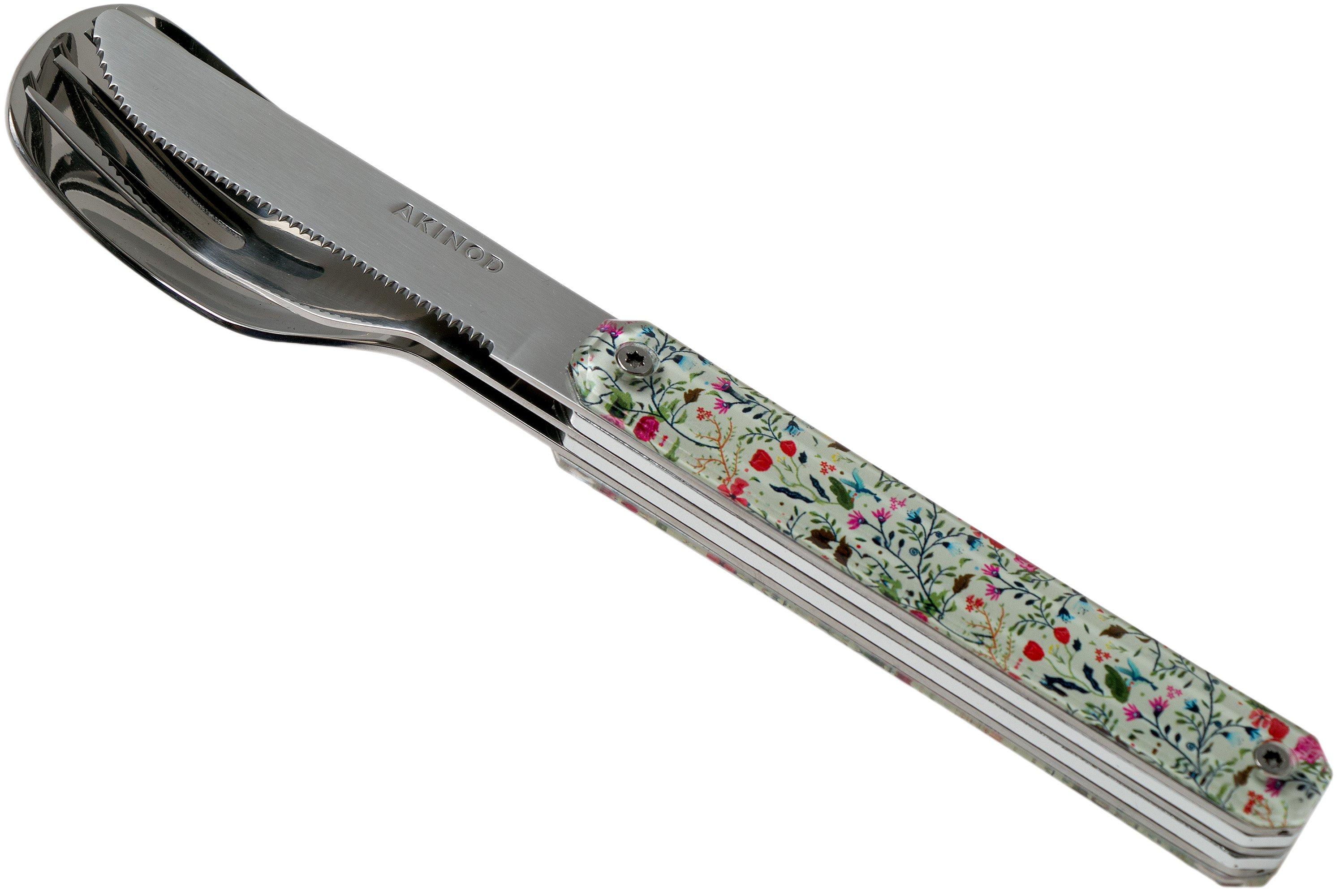 Akinod Posate Magnetiche Da Viaggio Mod. MIRROR Jungle - Set Da 3 (Coltello, Forchetta, Cucchiaio) In Acciaio Inox 2Cr14
