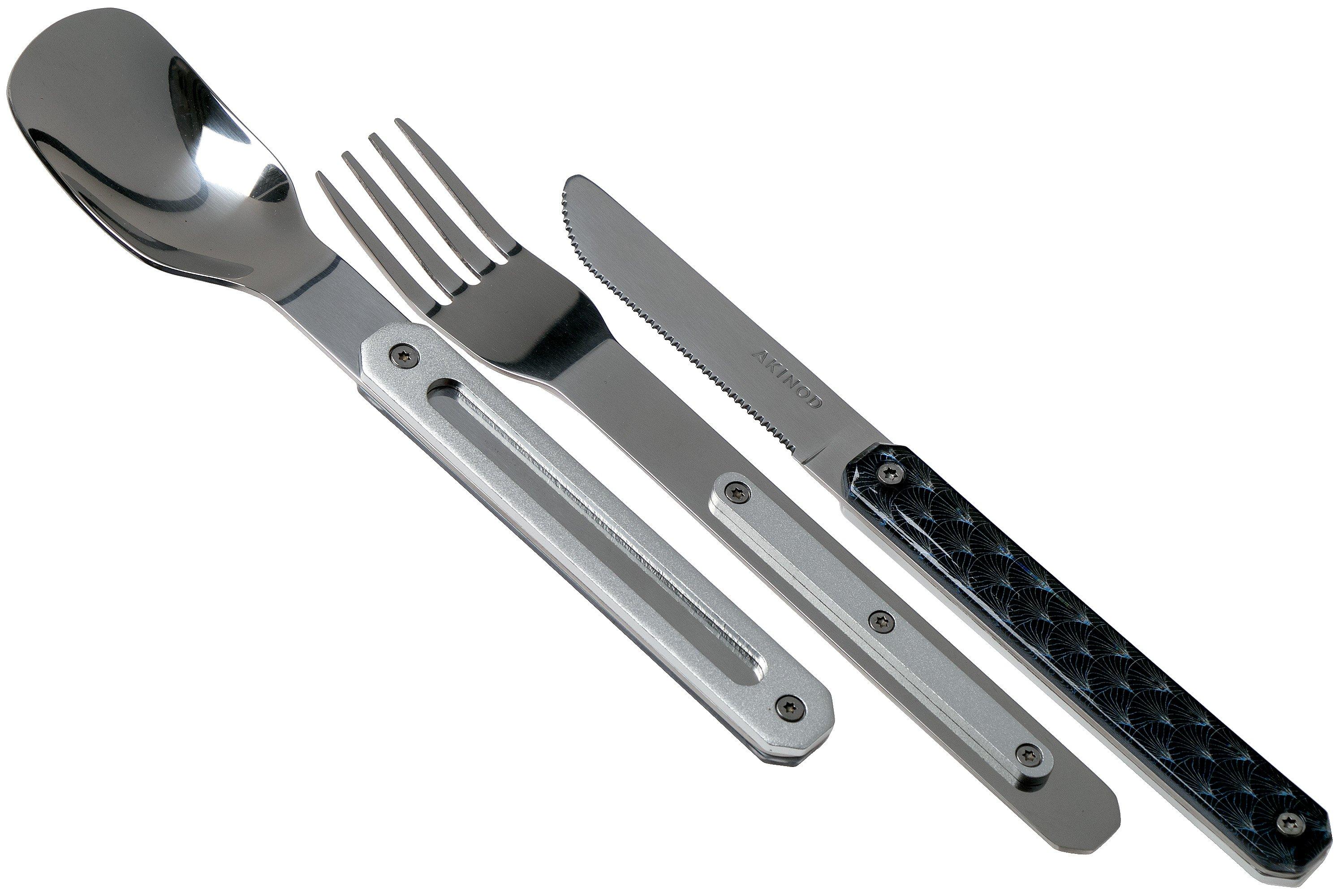 Akinod Couverts droits élégants gastronomiques avec insert magnétique  (couteau, fourchette et cuillère) - magnetic straight cutlery 12H34  mod.BLACK