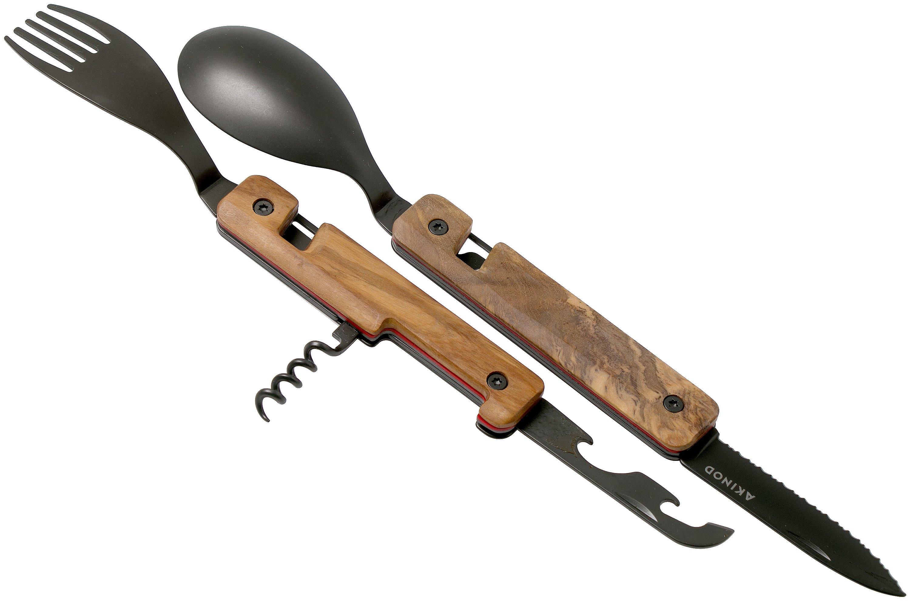 Akinod Multifunctional Cutlery 13H25 Olive Wood Titanium, outdoor cutlery Advantageously
