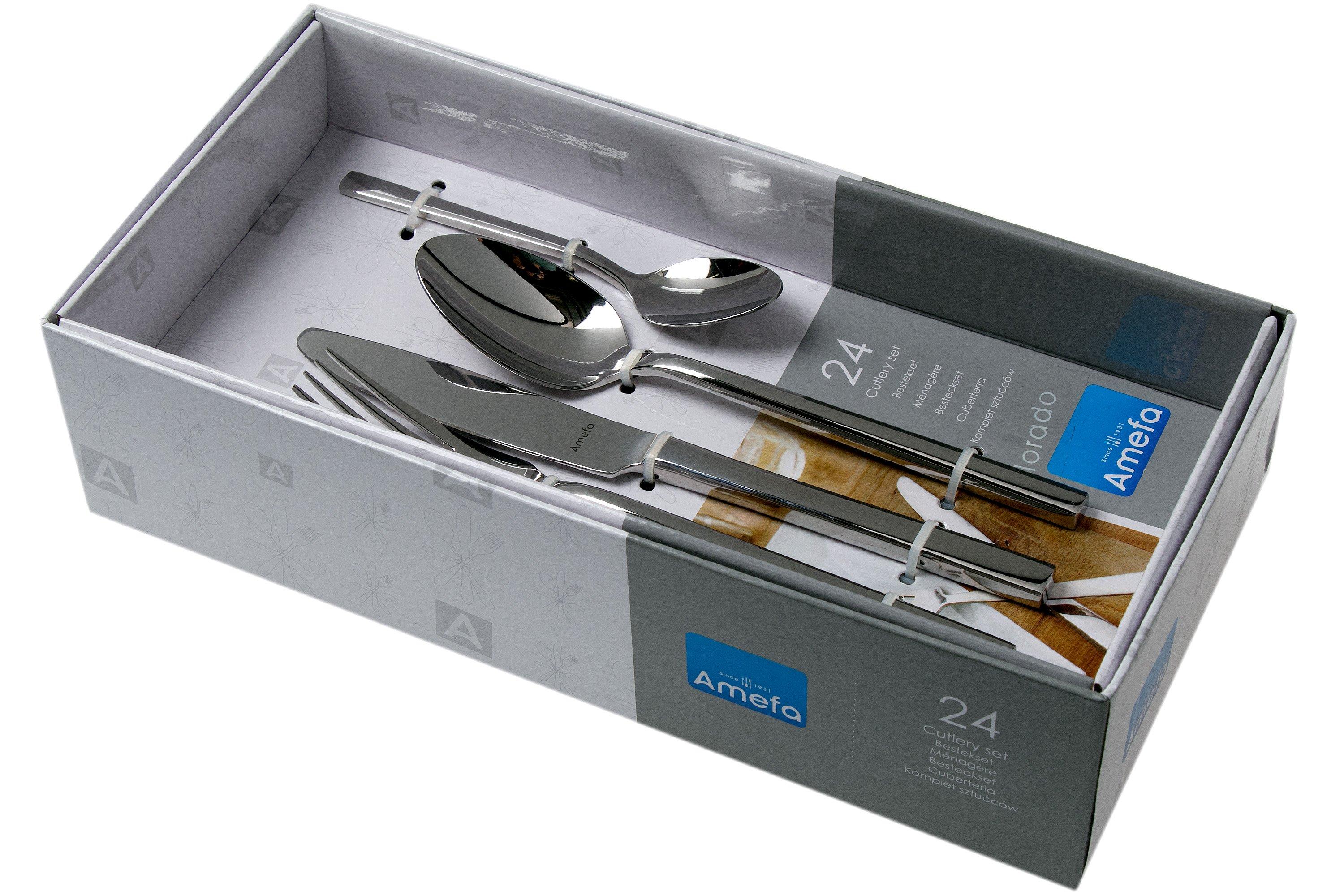 Amefa Padova Set Posate 24 Pezzi – Acciaio Inox 18/0, Per 6 Persone, Coltelli 21 Cm, Design Lineare, Lavabile In Lavastoviglie