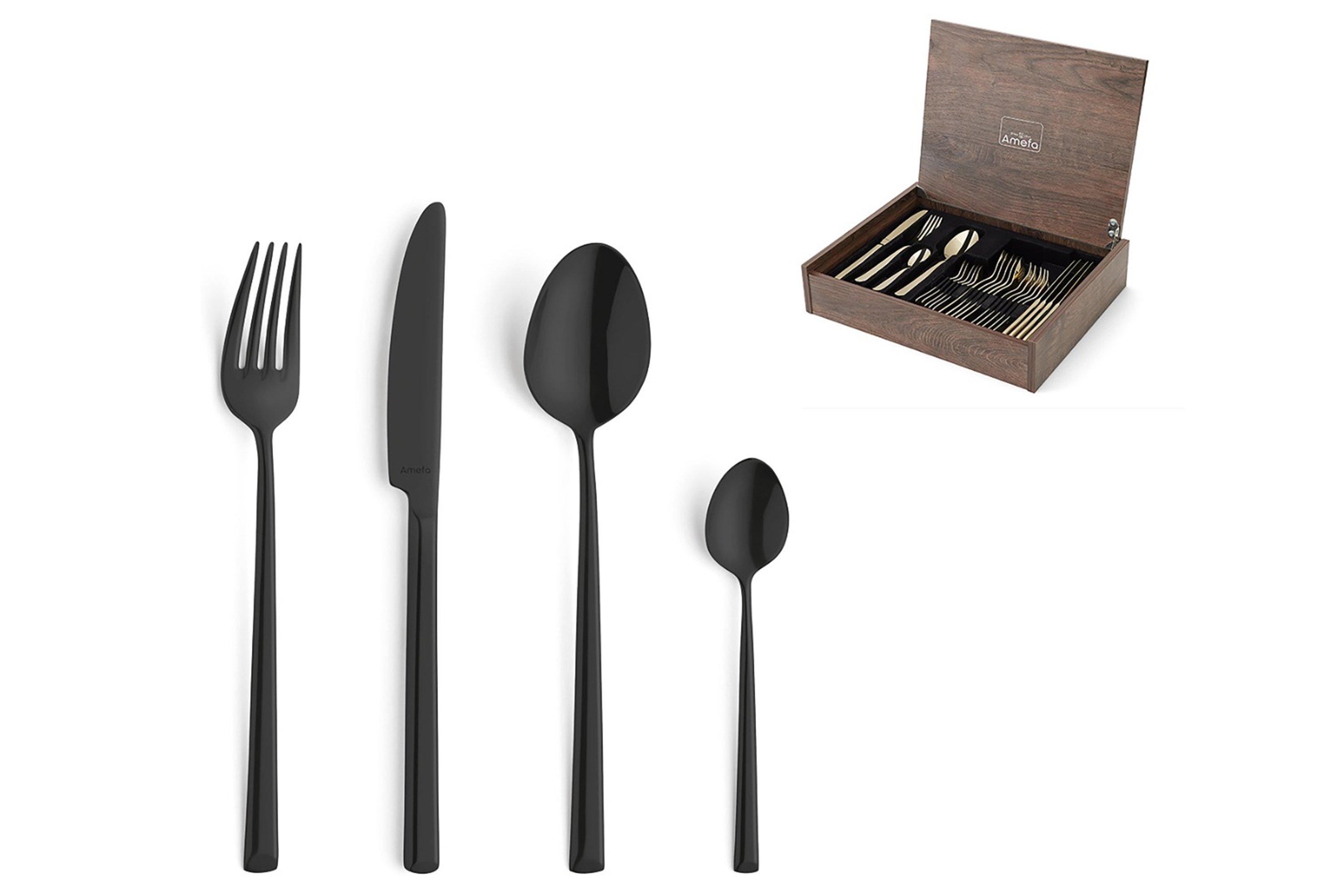 Amefa Metropole Black 1170 24-piece cutlery set in wooden storage box ...