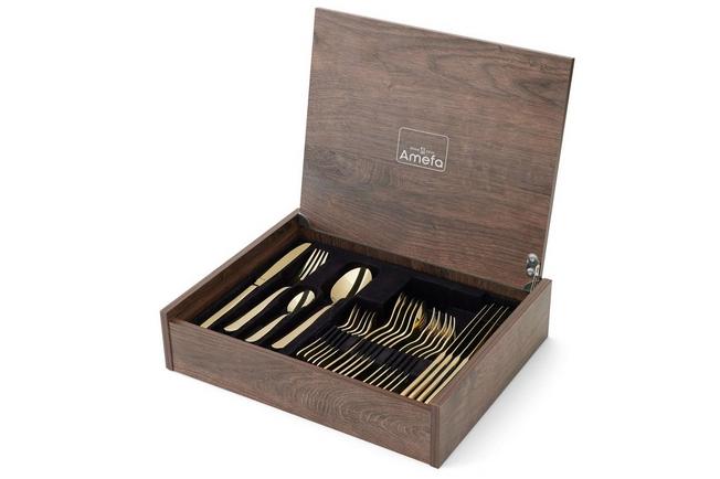 Afbeelding voor Amefa Oxford 1860ZUMDF3C40 Gold, 24-delige bestekset in houten cassette