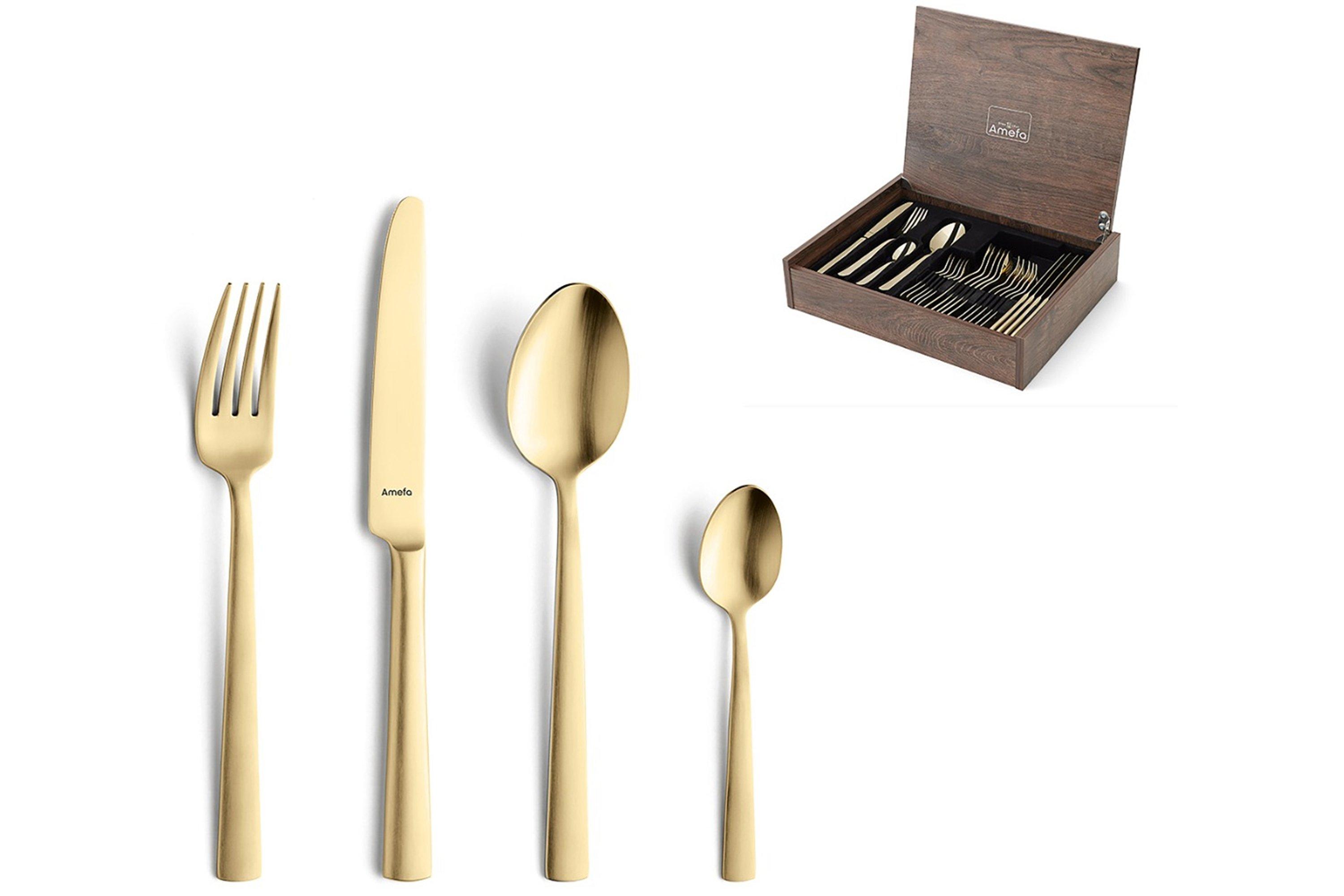 Amefa Ventura Gold 1924 24-piece cutlery set in wooden box ...