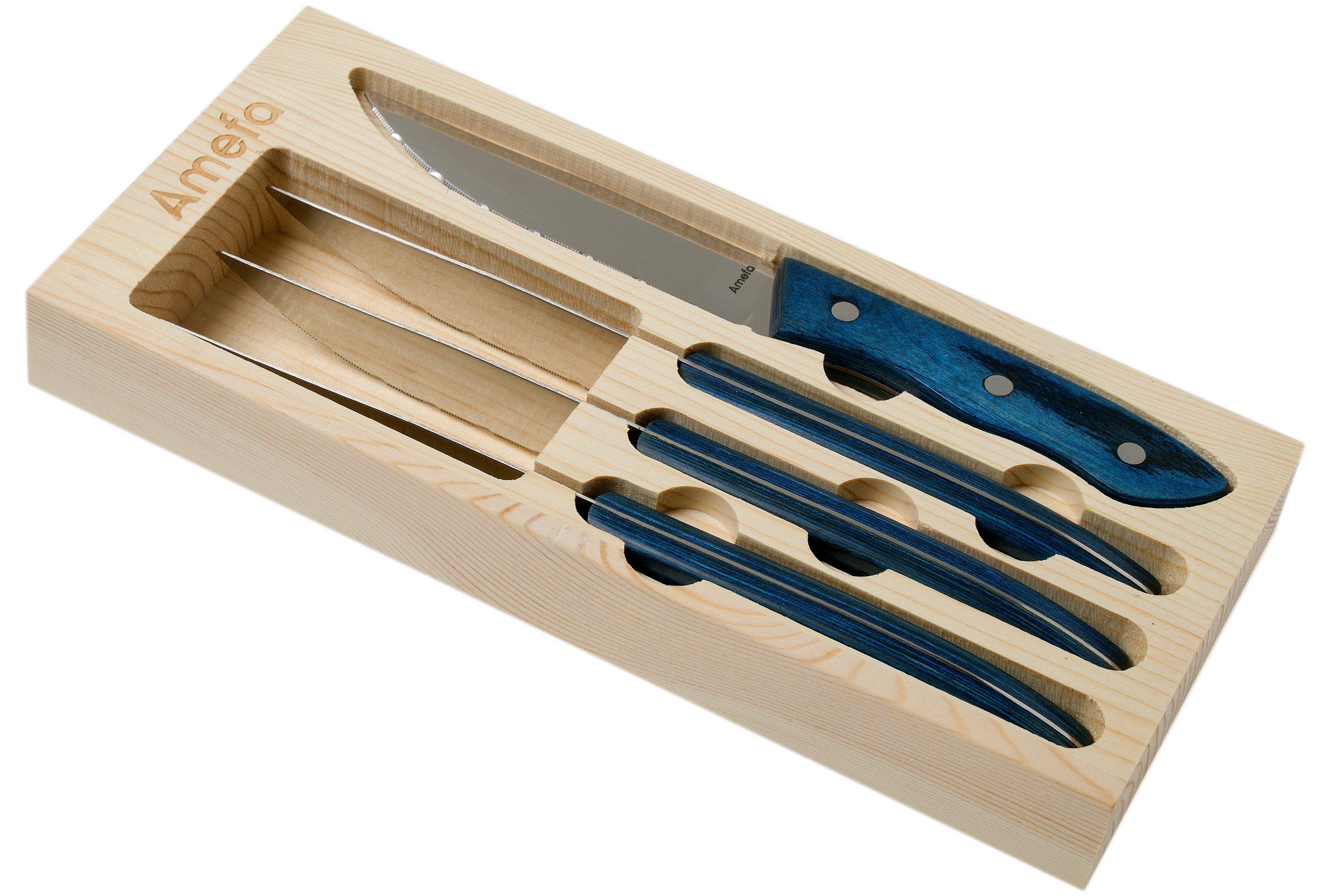 Amefa Hercule XL 4917 blue pakka wood, four steak knives