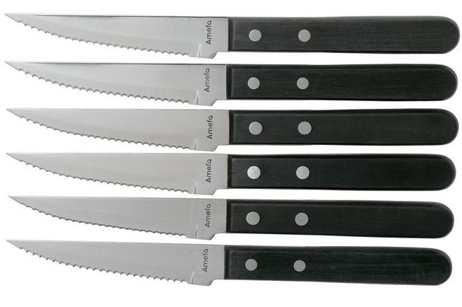 Amefa Serrated Cutlery Steak Knives Set Sharp Stainless Steel Blades