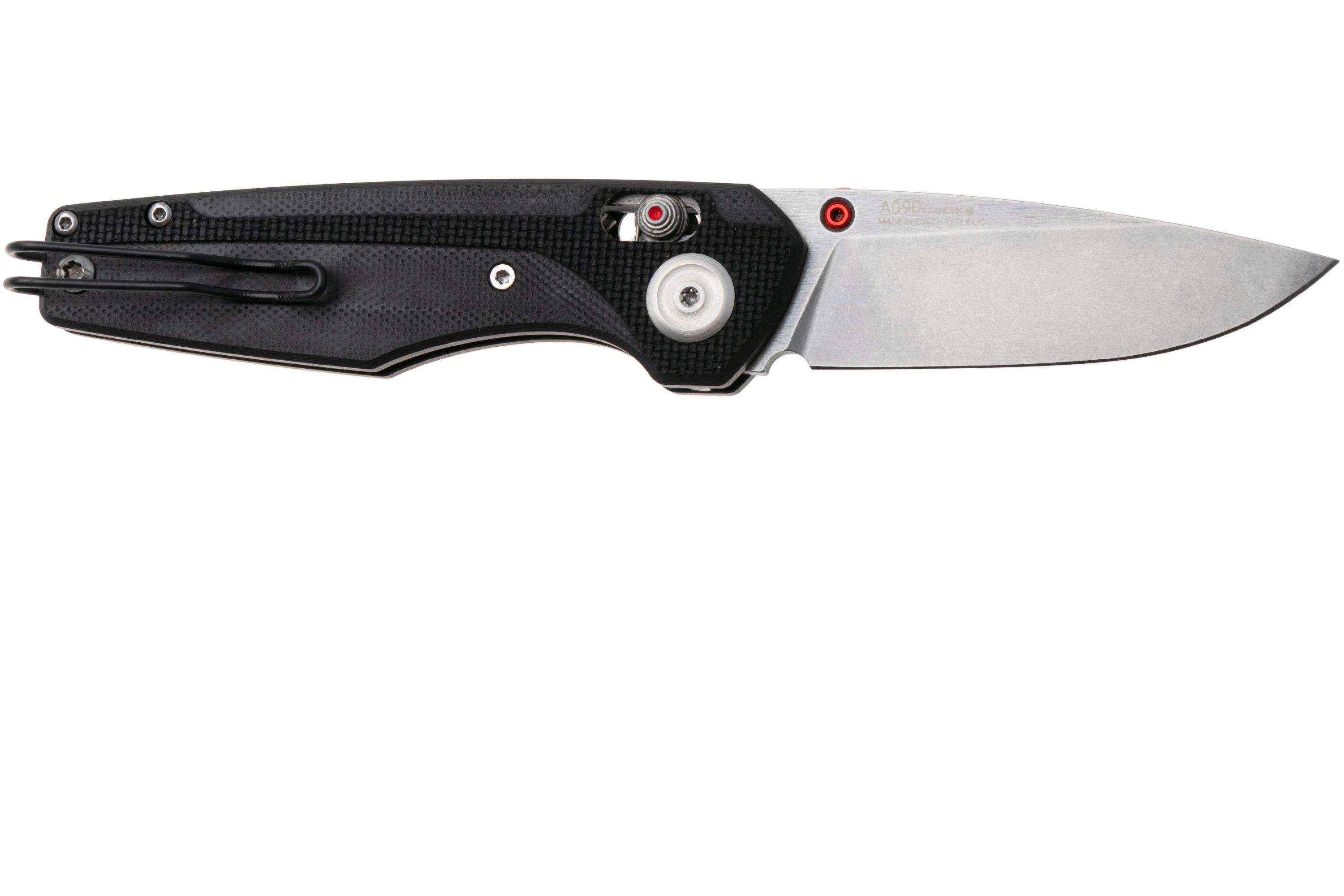 ANV A090BB, Stonewashed Sandvik 14C28N, Black G10 pocket knife ...