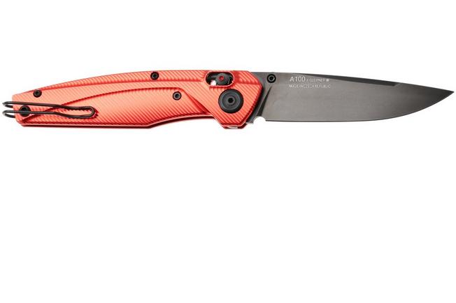 Afbeelding voor ANV A100 BB, A100-029, Black DLC Sleipner, Red Aluminium zakmes