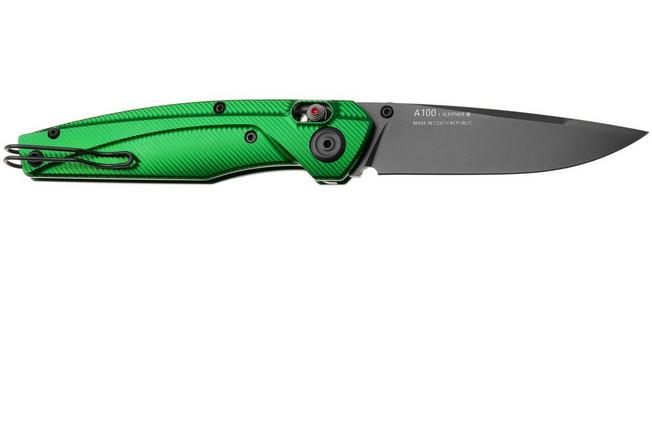 Afbeelding voor ANV A100 BB, A100-030, Black DLC Sleipner, Green Aluminium zakmes