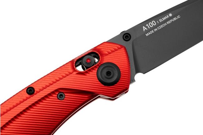Afbeelding voor ANV A100 BB, A100-032 Black DLC Elmax, Red Aluminum, zakmes