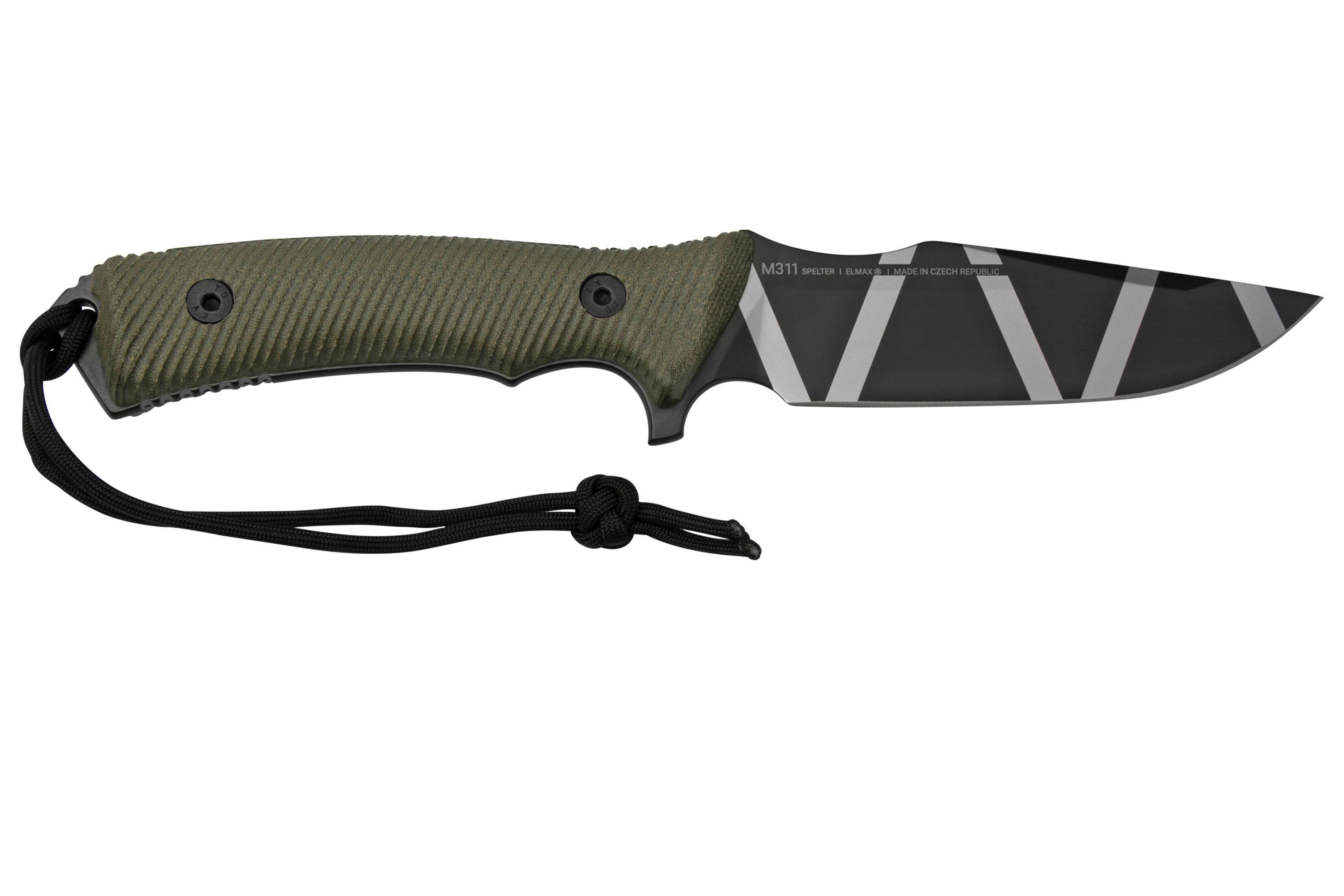ANV Knives M311 SPELTER DLC Camo Elmax, Olive Micarta Handle, Black