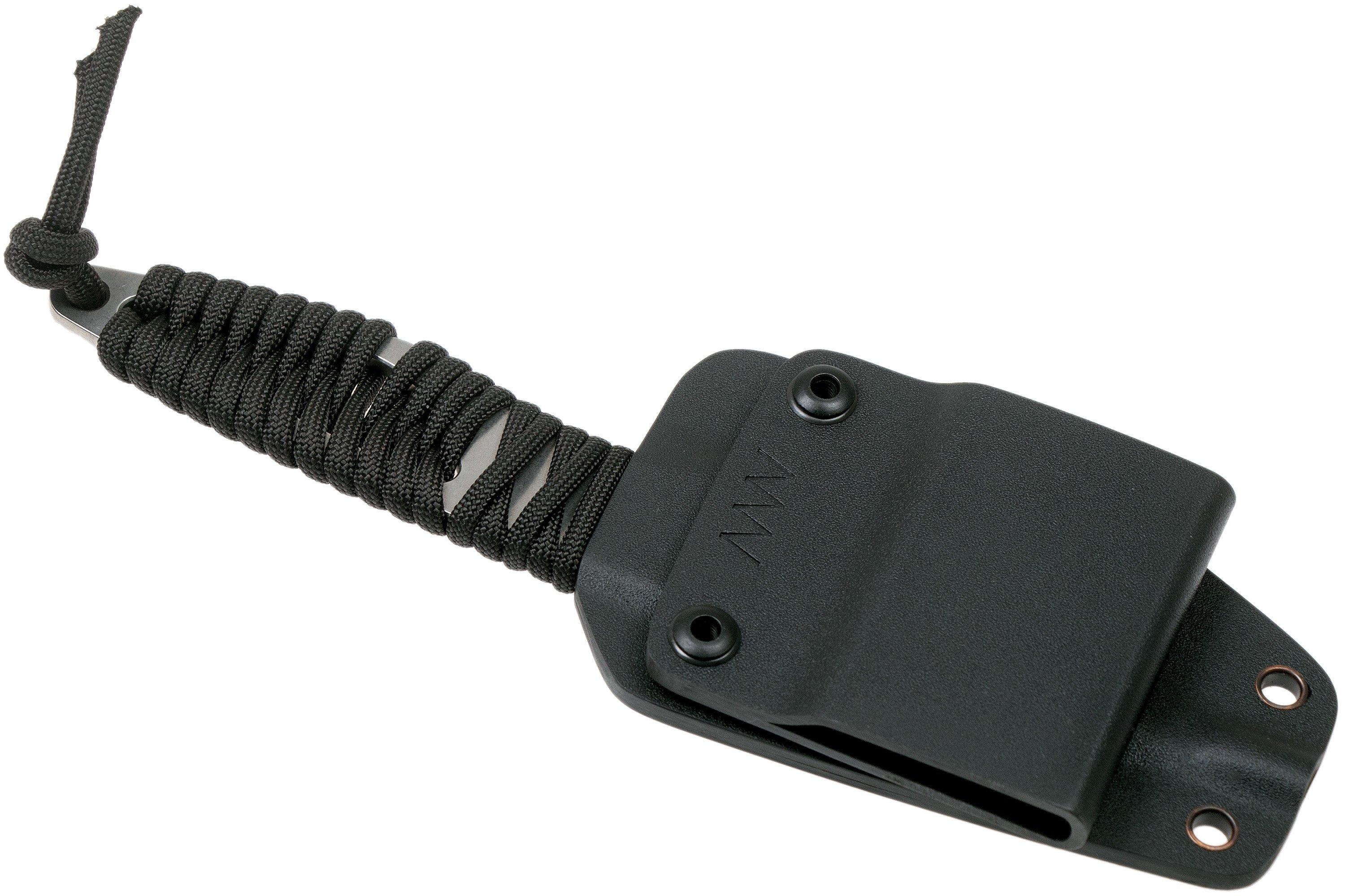 ANV P100 N690, Black Paracord P100002, Black Kydex Sheath, neck knife