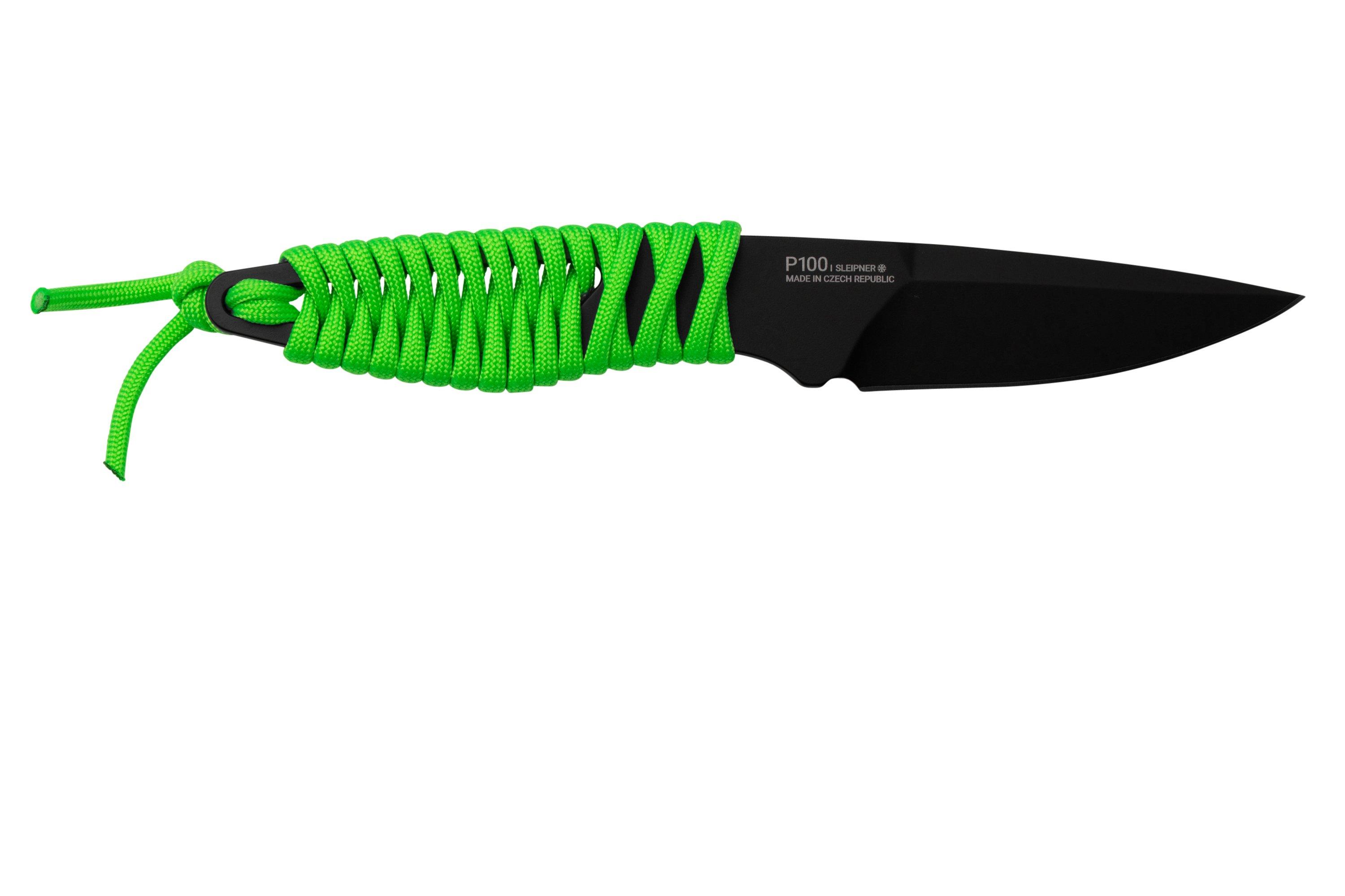ANV Knives P100 Sleipner Cerakote, Neon Green Paracord, P100043, Black