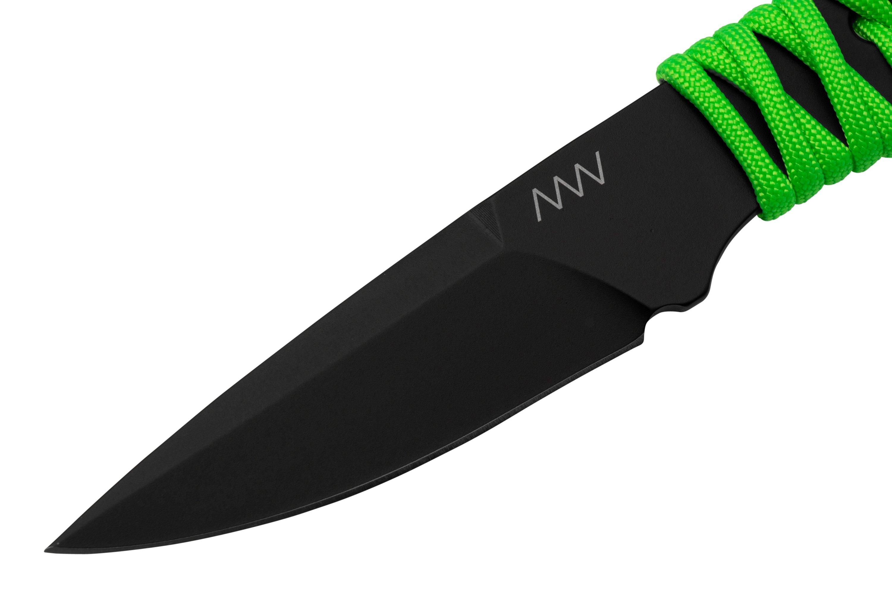 ANV Knives P100 Sleipner Cerakote, Neon Green Paracord, P100043, Black