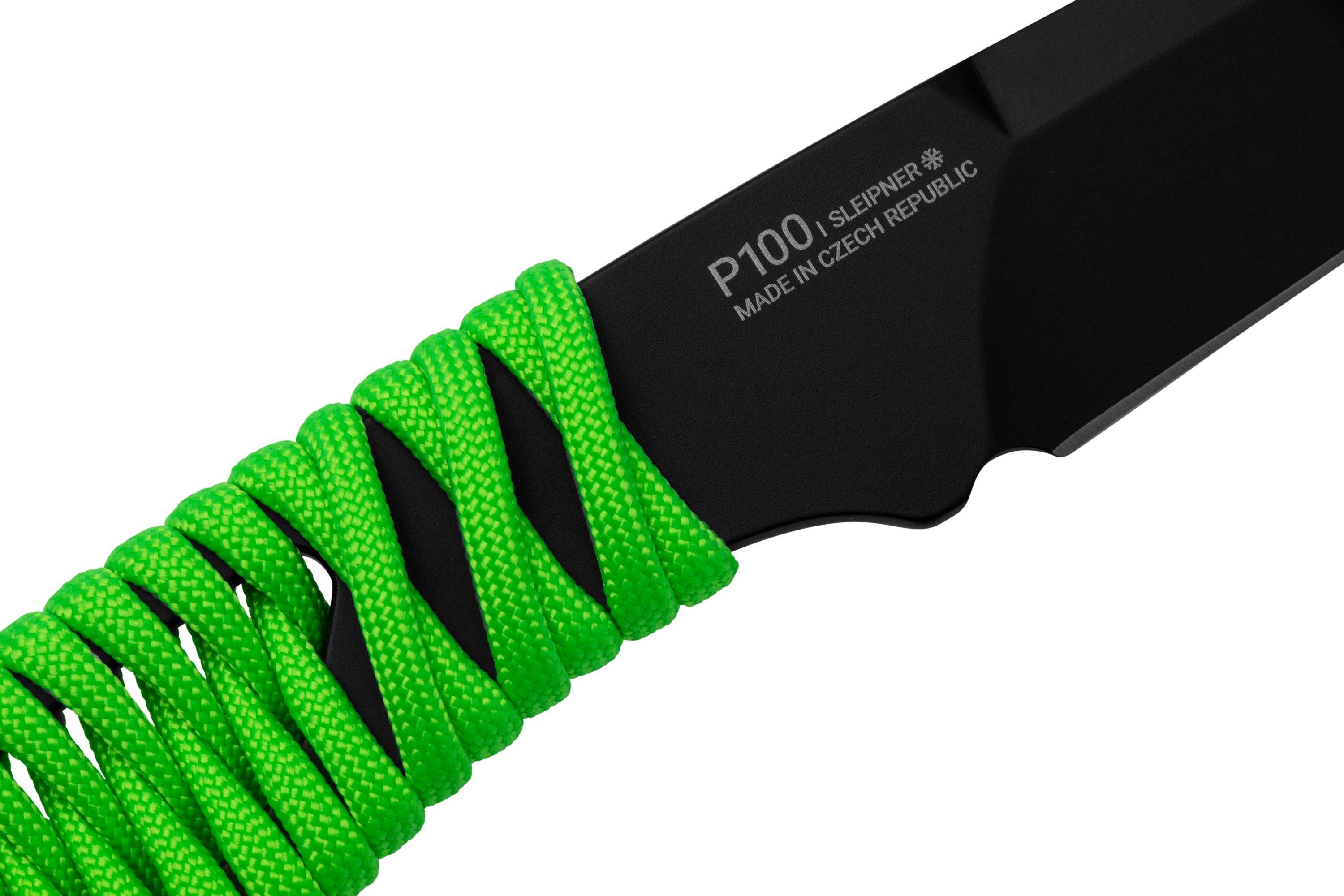 ANV Knives P100 Sleipner Cerakote, Neon Green Paracord, P100043, Black